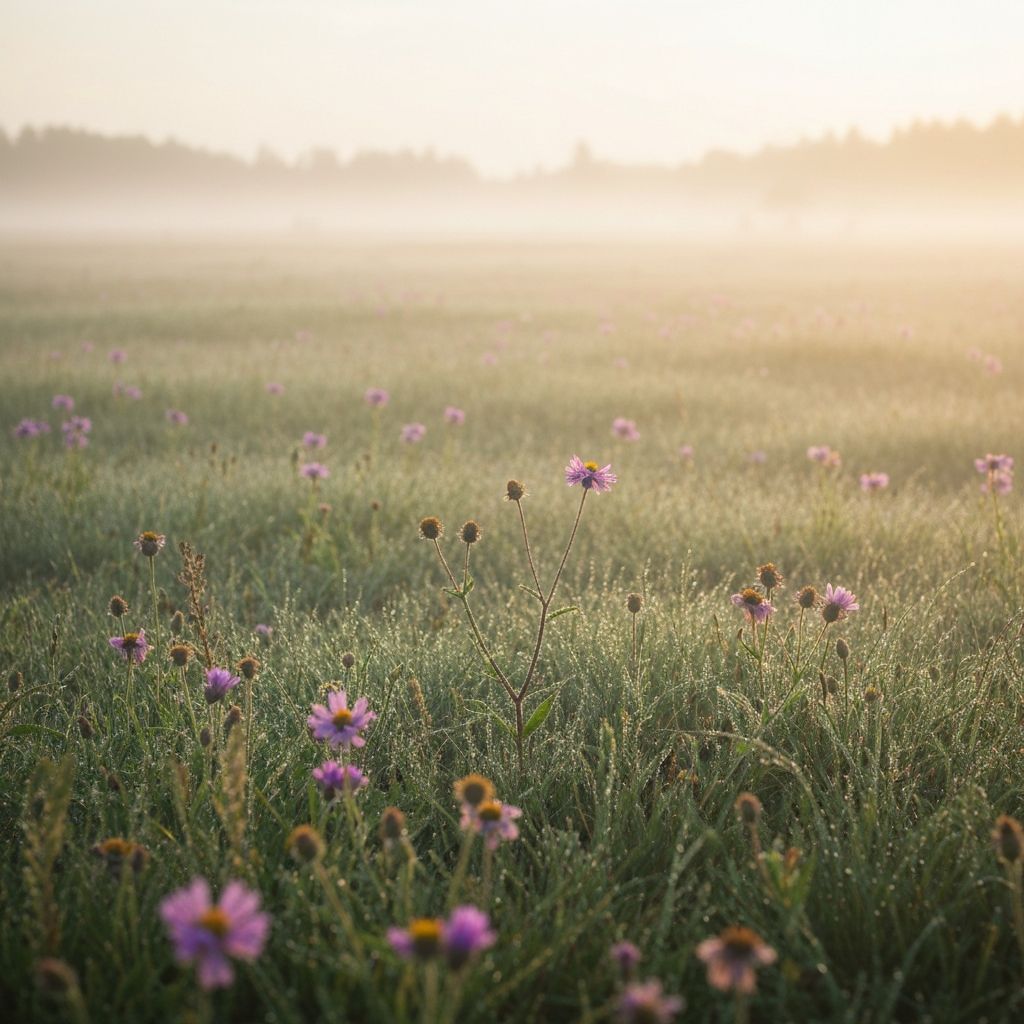 Łąka o zachodzie słońca